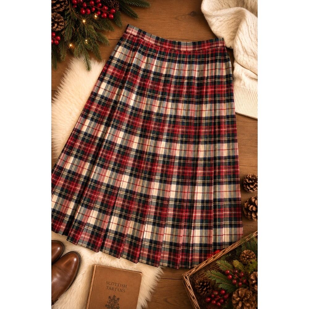 Vintage Pendleton Stewart Tartan Pleated Virgin Wool Midi Skirt USA 31 Waist - Picture 7 of 7
